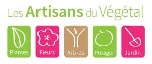 Logo &quot;Les Artisans du Végétal&quot; avec icônes végétales.